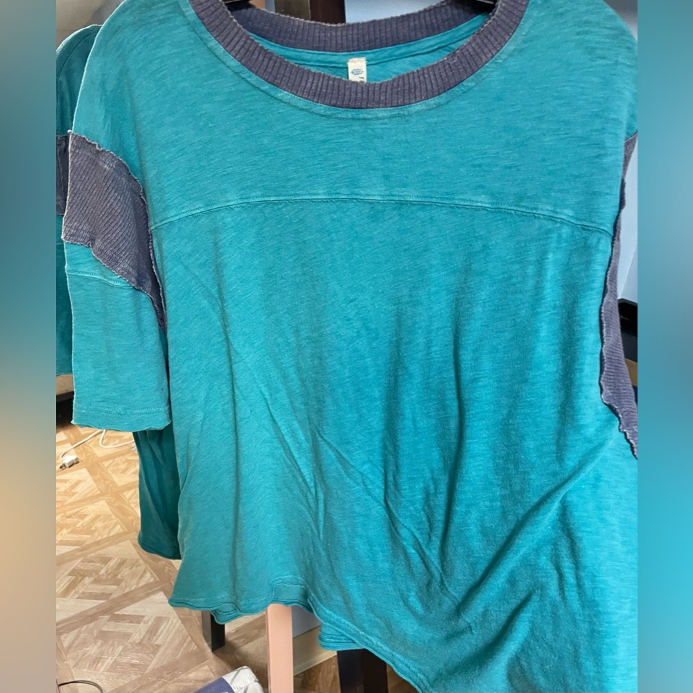 Teal Boxy Short Sleeve Top with Charcoal Trim